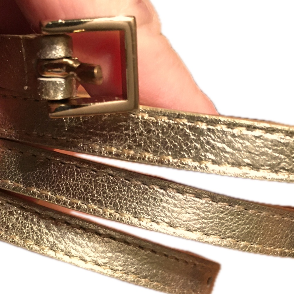 Maison Boinet Metallic Gold Skinny Thin Leather Belt Size 90